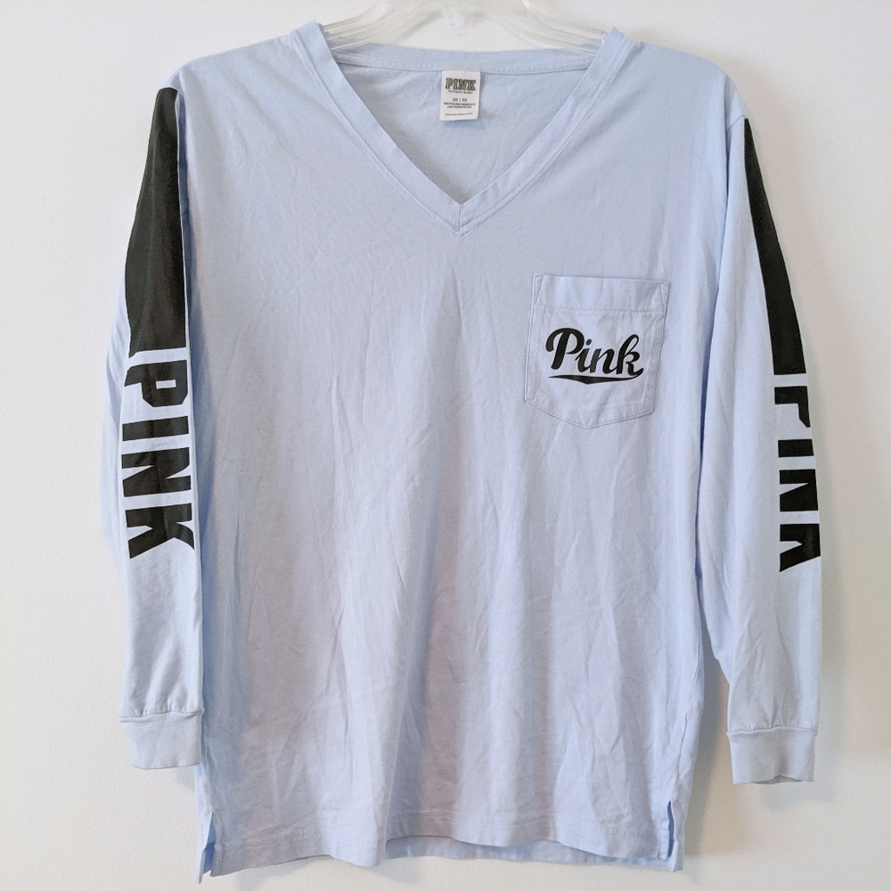 PINK Victoria’s Secret Pastel Blue Long Sleeve Sporty Pocket Tee